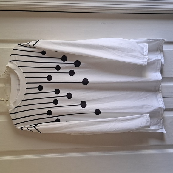 White Long Sleeve Shirt with Black Dot Pattern - Picture 2 of 7